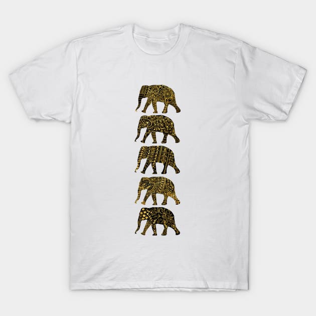 Pattered Elephants(Blk&Gold) T-Shirt by kanikamathurdesign